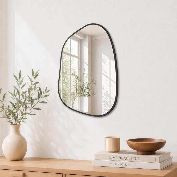 PERFNIQUE Irregular Wall Mirror Asymmetrical Mirror, 16''x12'' Small Black Mirror for Bathroom Bedroom Living Room Entryway, Decorative Modern Wall Decor, Wall Mounted (Black, 16''x12'')