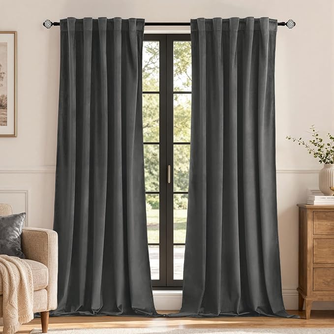 MIULEE Velvet Curtains 52x84 inches 2 Panels Gray Blackout Curtains | Luxury, Bedroom Living Room, Thermal Insulated, Super Soft Window Drapes, Rod Pocket & Back Tab