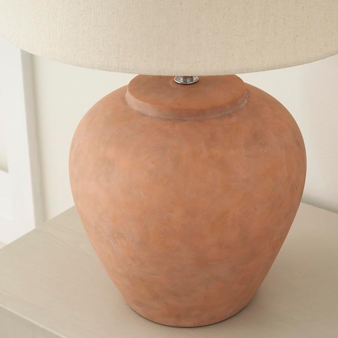 Nourison Home 20" Rustic Terracotta Ceramic Table Lamp with Fabric Shade, Bedside Nightstand Lamp for Bedroom, Living Room, Entryway