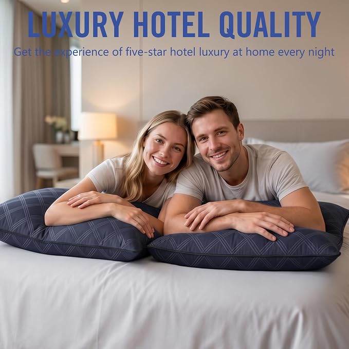Vorouhals Hotel Collection Bed Pillows for Sleeping 4 Pack Standard Size Cooling Pillows Set of 4 for Back, Stomach or Side Sleepers, Super Soft Down Alternative Microfiber Filled Pillows (Navy)
