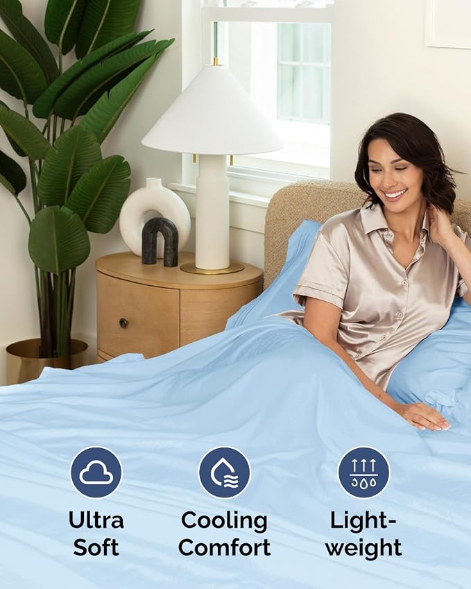 Queen Flat Sheet - Single Top Flat Sheet Only - Soft & Cooling - Light Blue | Hotel Luxury Top Flat Sheet Only, Ultra-Soft, Breathable & Cooling, Fade & Wrinkle Free, Easy-Care, Stain & Shrink Resistant