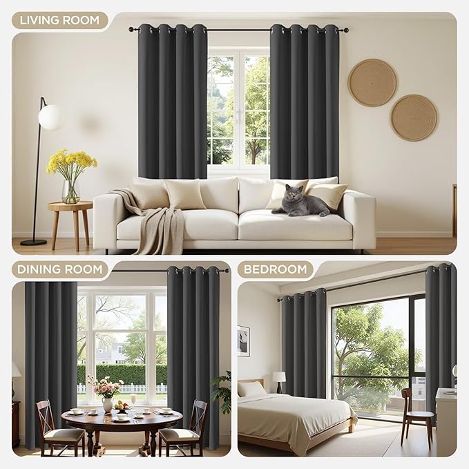 Joydeco Blackout Curtains 84 Inch Length 2 Panels Set, Thermal Insulated Long Curtains& Drapes 2 Burg, Room Darkening Drapes for Bedroom Living Room (Grey, W37 x L84 Inch)