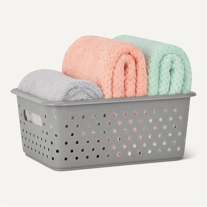 Amazon Basics Decorative BPA-Free Plastic Storage Baskets, 9.9 x 7.4 x 4.16 inches, Grey, 6-Pack