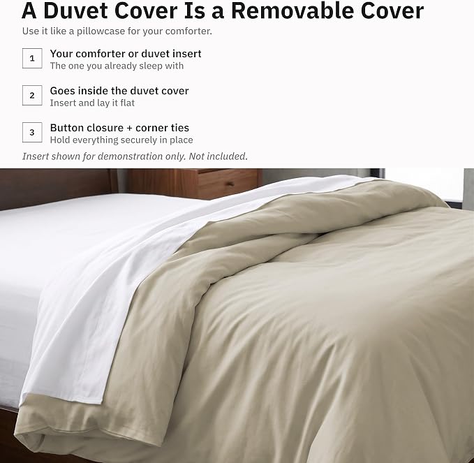 California Design Den Soft 100% Cotton Sateen Twin XL Duvet Cover, Beige | Duvet Cover Only, Comforter Not Included, Backed by Good Housekeeping Seal, Button Closure & Corner Ties