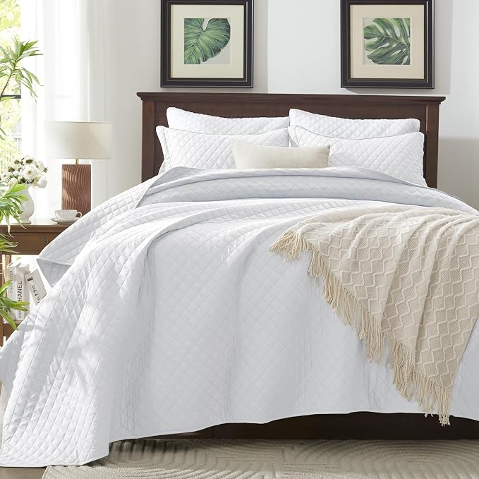 SunStyle Home Twin Quilt Set, Lightweight Bedding Summer Bedspreads,White | Soft Coverlet With 2 Pillow Shams,Morden Style Quilts for All Season, Suitable for Bed,Couch,Bedroom,Guest Room,68"X86"