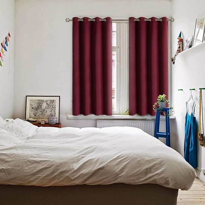BGment Burgundy Blackout Curtains for Bedroom 54 Inch Long - 2 Panels | Grommet Top, Black Out, Room Darkening, Sunblock, Thermal Insulated, Window Drapes for Kids Boys Room, 52x54 Inch