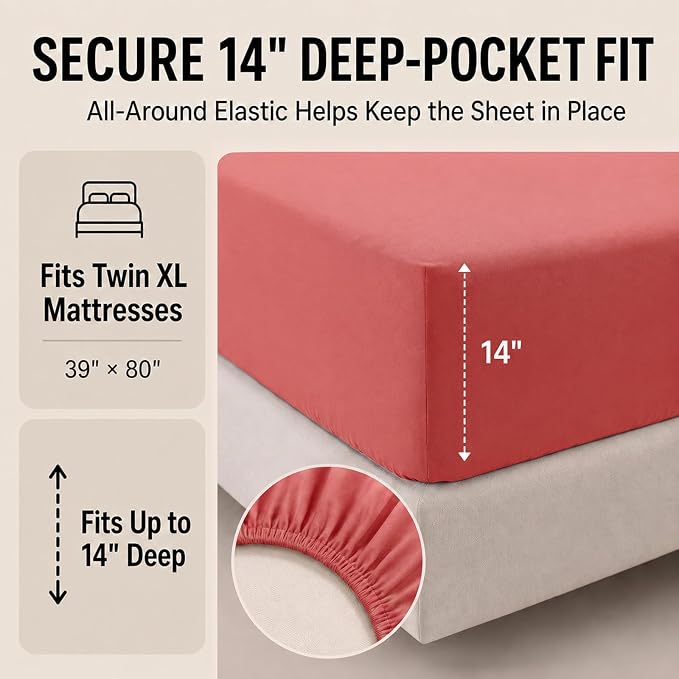 Twin XL Comforter Set Coral - 5 Pieces Twin XL Bed in a Bag | College Dorm Essentials, OEKO-TEX Certified, All Season, Down-Alternative Comforter + Flat & Fitted Sheets + 2 Pillowcases