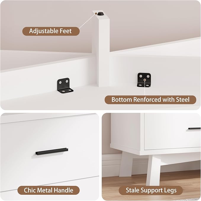 Xixini Dresser for Bedroom, 8 Drawer Wide Modern Chest of Drawers with X-Shaped Sturdy Base, Wood Double Dresser Closet Clothes Storage Organizer, Wooden TV Stand for Living Room, Hallway, White