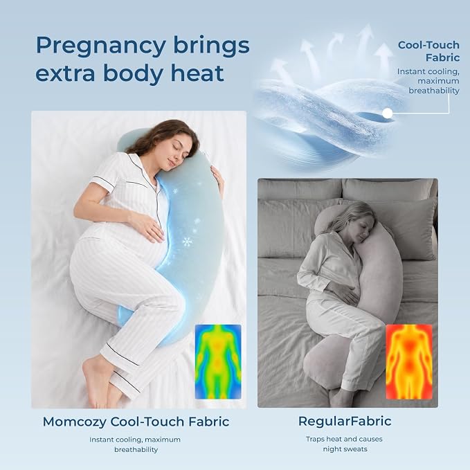 Momcozy J Shaped Pregnancy Pillow, Maternity Body Pillow for Side Sleepers | Cooling Body Pillow with Removable Cover for Head Neck Belly Support, Side Sleeper, Must-haves for Pregnant Women Blue
