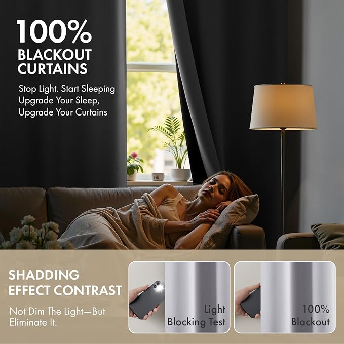 MIULEE Greyish White 100% Blackout Curtains for Bedroom 40x63 Inch Long | 2 Thick Layers Thermal Insulated Window Curtains with Black Liner, Noise Reducing Grommet, Drapes for Living Room, 2 Panels