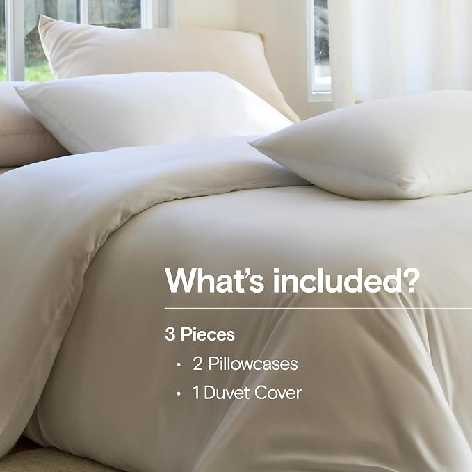 DOZ Duvet Cover Set, 100% Viscose derived from Bamboo, Organically Grown, Buttery Soft, Cooling Duvet Covers, High GSM, 1 Duvet Cover and 2 Pillowcases, 90"x90" (Snow, Full/Queen)
