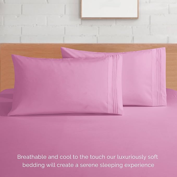 Elegant Comfort Luxurious 1500 Premium Hotel Quality Microfiber 4-Piece Sheet Set, 18-24 Inches Deep - Extra Deep Pocket Sheets - Ultra Soft 4PC Deep Pocket Sheets, California King, Light Pink