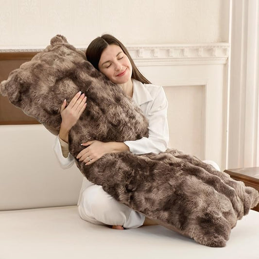 ZonLi Fluffy Body Pillow for Adults, Fuzzy Faux Fur Long Pillow with Shredded Memory Foam, Adjustable Support for Side Sleepers, Gifts, 20 x 54 Inch, Brown