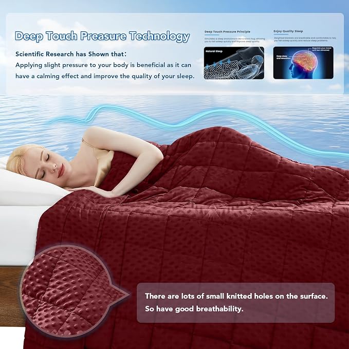 Weighted Blanket for Adults (15lbs 48"x72"), Minky Dots Heavy Blanket for Woman, Man Sleeping, Soft, Cozy and Cooling Weighted Throw Blankets, Machine Washable, Burgundy