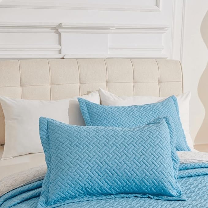 Legacy Decor Bedspread Coverlet 3 Pcs Set Oversized 118" W x 106" L King Size Blue Color