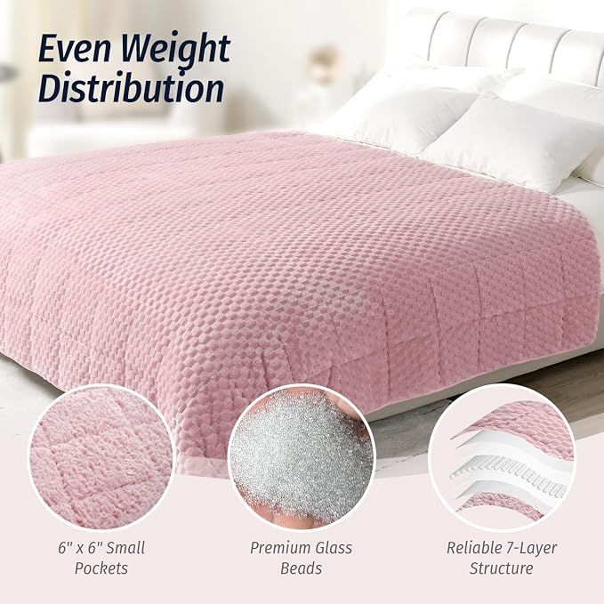 Fleece Weighted Blanket for Adults 60" x 80" 15lbs Fuzzy Blankets Pink | Soft Queen Size Sherpa Weighted Blankets, 3D Imitation Turtle Shell Warm Jacquard Flannel Heavy Blanket for Couch and Bed