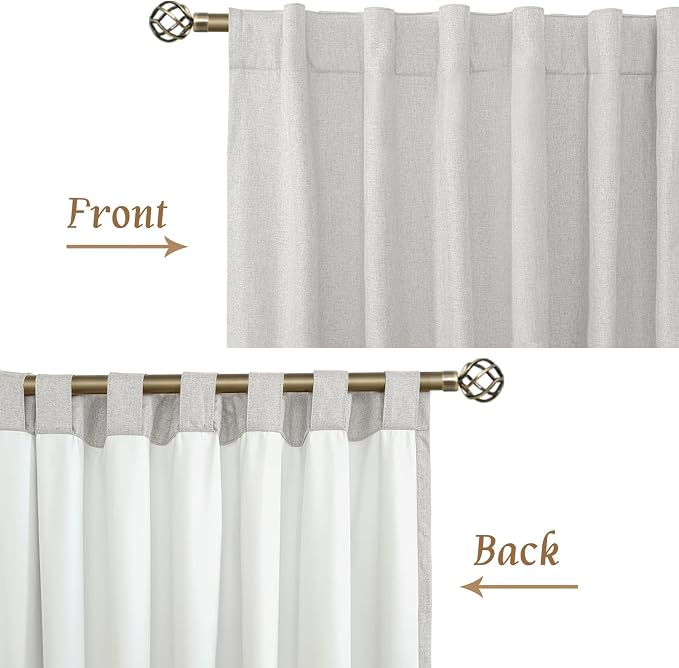 100% Blackout Natural Linen Curtains 78 Inches 2 Panels, 52 x 78 Inch | Linen Textured, Thermal Bedroom Curtains, Living Room, Privacy, Rod Pocket Back Tab Panels, with White Liner, Light Grey
