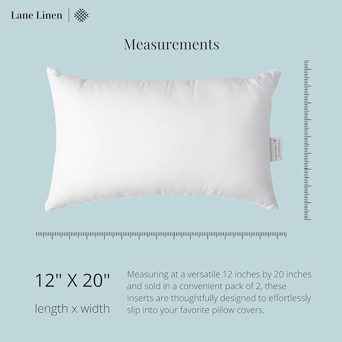LANE LINEN 12x20 Throw Pillow Inserts Set of 4, Oblong, Fluffy - White | Traditional Solid Pillow Inserts For Lumbar Back Support - Indoor Home Decor Use, Fluffy Down Alternative Fill, Vacuum Packed