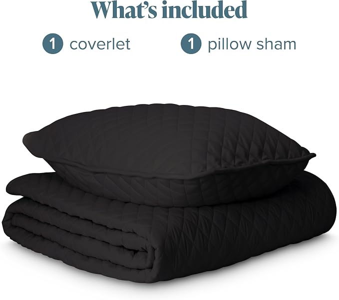 Bare Home Coverlet Set - Twin/Twin Extra Long - Lightweight Bed Decor - Comforter Alternative - All-Season Quilted Bedspread (Twin/Twin XL, Black)