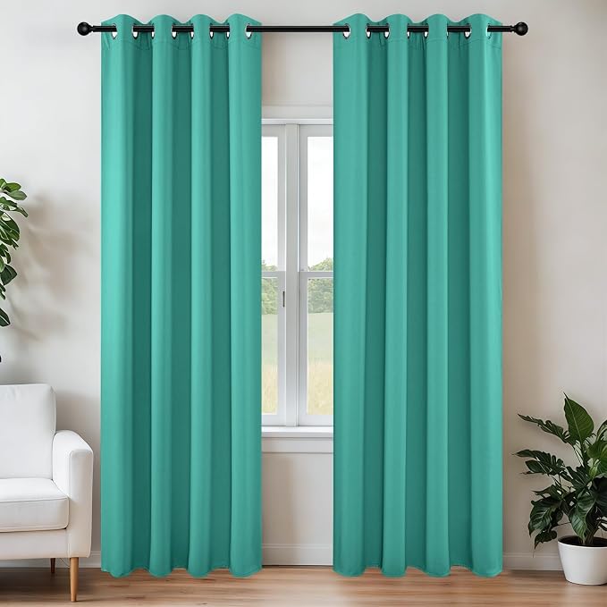 Joydeco Blackout Curtains 54 Inch Length 2 Panels Set, Thermal Insulated Long Curtains& Drapes 2 Burg, Room Darkening Grommet Drapes for Living Room Bedroom Window (W52 x L54 Inch, Peacock Blue)