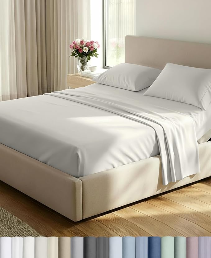 California Design Den 100% Cotton Sateen Split King Sheet Set, 5 Pcs Set | 500 Thread Count with Good Housekeeping Seal, Split King Sheets Sets for Adj. Bed with 2 Sep. Twin-XL Mattresses - True Ivory