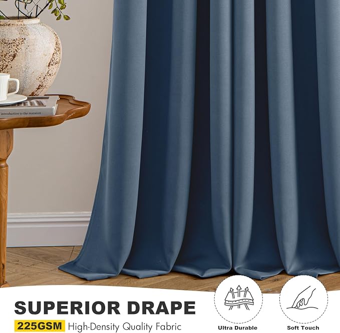 MIULEE Blackout Curtains for Bedroom 2 Panels 55 x 68 Inch Long Stone Blue | Thermal Insulated, Living Room Darkening Grommet Drapes, Noise Reducing, Light Blocking Window Treatments