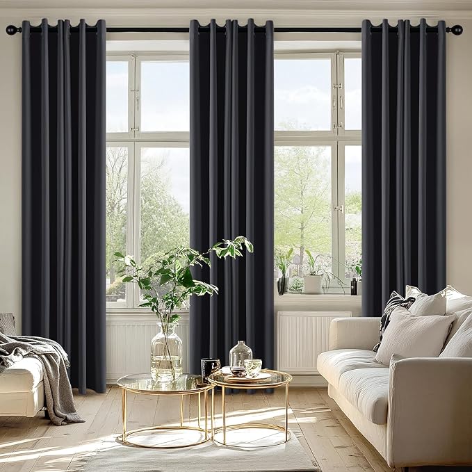 MIULEE Blackout Curtains for Bedroom 2 Panels 50 x 84 Inch Long Dark Grey | Thermal Insulated, Living Room Darkening Grommet Drapes, Noise Reducing, Light Blocking Window Treatments