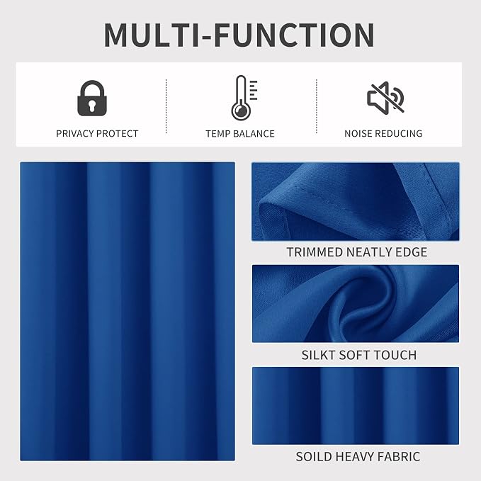 Joydeco Blackout Curtains 90 Inches Long 1 Panel, Thermal Insulated Long Curtains& Drapes 1 Piece, Room Darkening Grommet Drapes for Living Room Bedroom Window (W70 x L90 Inch, Royal Blue)