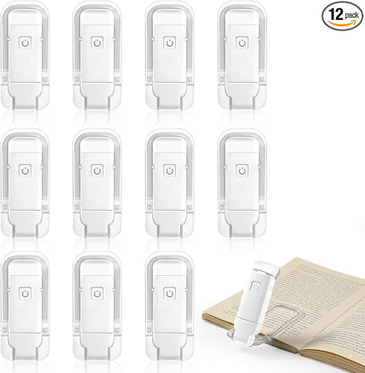 VZZNN 12 Pack Reading Light,Rechargeable Book Light for Reading in Bed,Clip-On Book Lights with 3 Color Temperature,Bulk Gifts for Book Lovers Kids Adults（White）