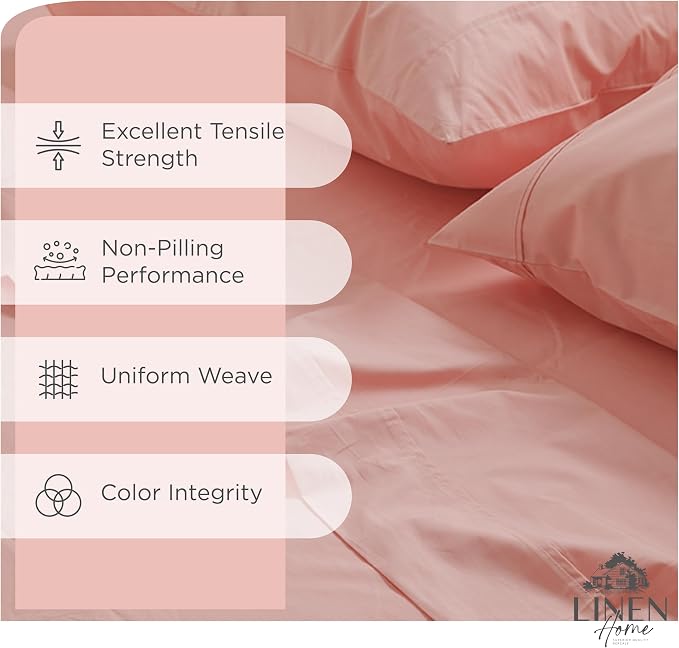 Linen Home 100% Cotton Percale Sheets Twin Size Pack of 2, English Rose, Deep Pocket, 6 Pieces Set- 2 Flat, 2 Fitted and 2 Pillowcases, Crisp Cool and Long Staple Strong Bed Linen