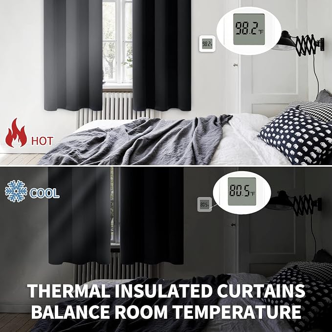 BGment Black Blackout Curtains for Bedroom 63 Inch Long - 2 Panels | Grommet Top, Black Out, Room Darkening, Sunblock, Thermal Insulated, Window Drapes for Kids Boys Room, 70x63 Inch