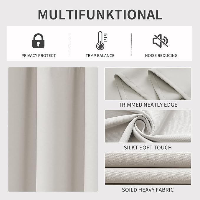 Joydeco Blackout Curtains 90 Inch Length 2 Panels Set, Thermal Insulated Long Curtains& Drapes 2 Burg, Room Darkening Grommet Drapes for Bedroom Living Room Window (Natural, W52 x L90 Inch)