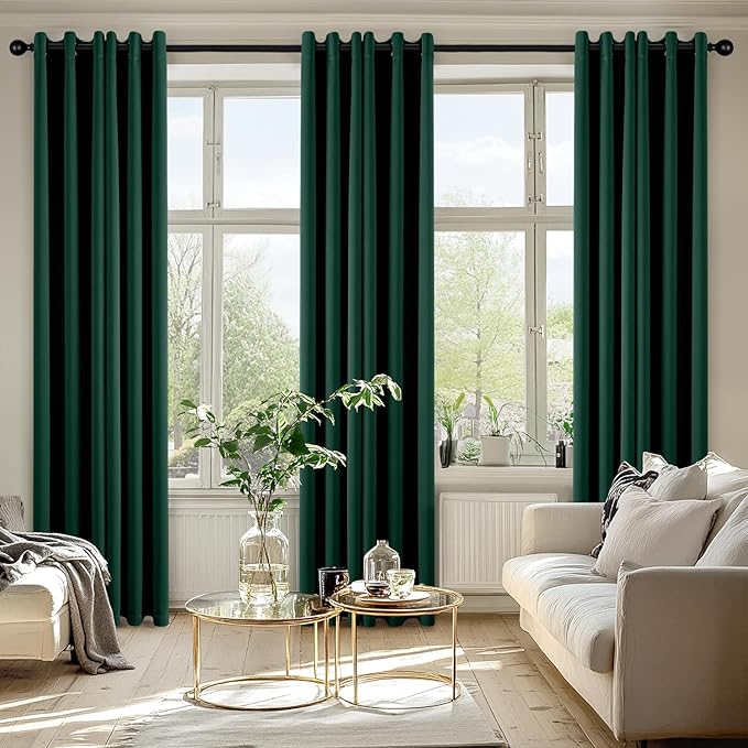 MIULEE Blackout Curtains for Bedroom 2 Panel 40 x 84 Inch Long Hunter Green | Thermal Insulated, Living Room Darkening Grommet Drapes, Noise Reducing, Light Blocking Window Treatments