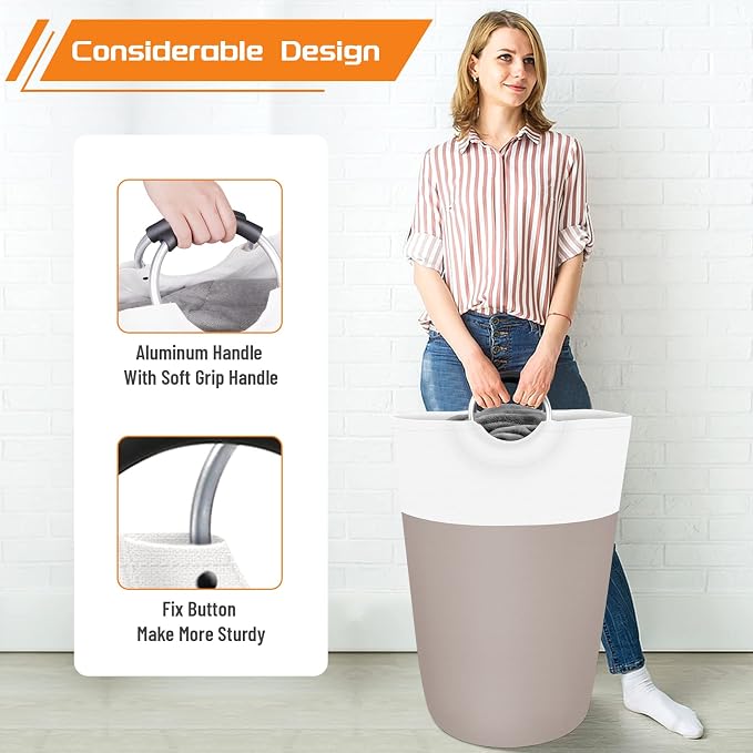 BlissTotes 115L Laundry Basket, Freestanding Collapsible Hamper, Brown | Collapsible Dirty Clothes Hamper, Foldable Laundry Bag for Dorm, Waterproof Fabric, Padded Aluminum Handles