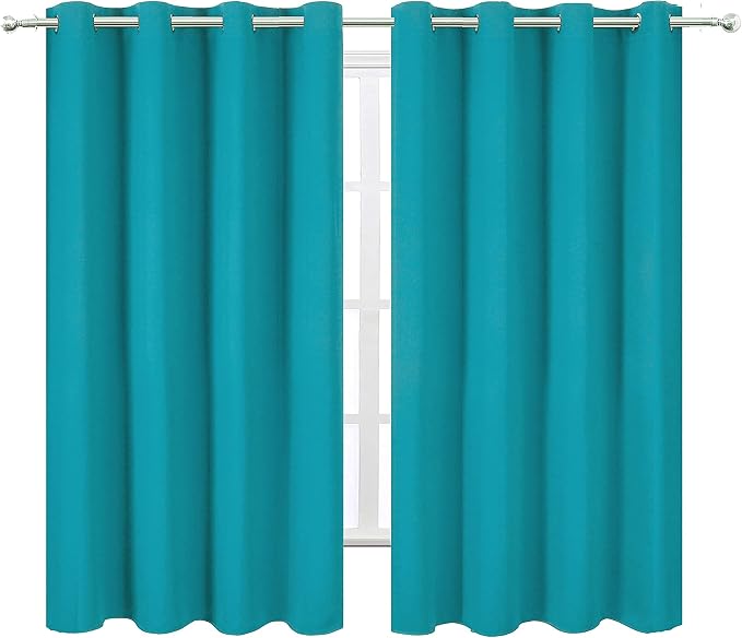 Teal/Turquoise Kids Blackout Bedroom Curtains/52 x 63 Inch/Set of 2 Panels Thermal Insulated Living Room Curtains