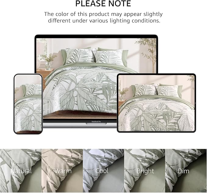 Queen Comforter Set - 7 Pieces Green Jungle Bed in a Bag Queen Bedding Sets | All Season Botanical Tropical Palm Leaf Comforter Set with Sheets, Pillowcases & Shams