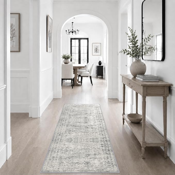 2x5 Washable Runner Rug：Modern Abstract Soft Carpet Black Grey | For Hallway, Bedroom, Kitchen, Laundry, Bathroom,Door Mat,Modern Abstract,Machine washable,Non-Slip,Stain Resistant,Indoor