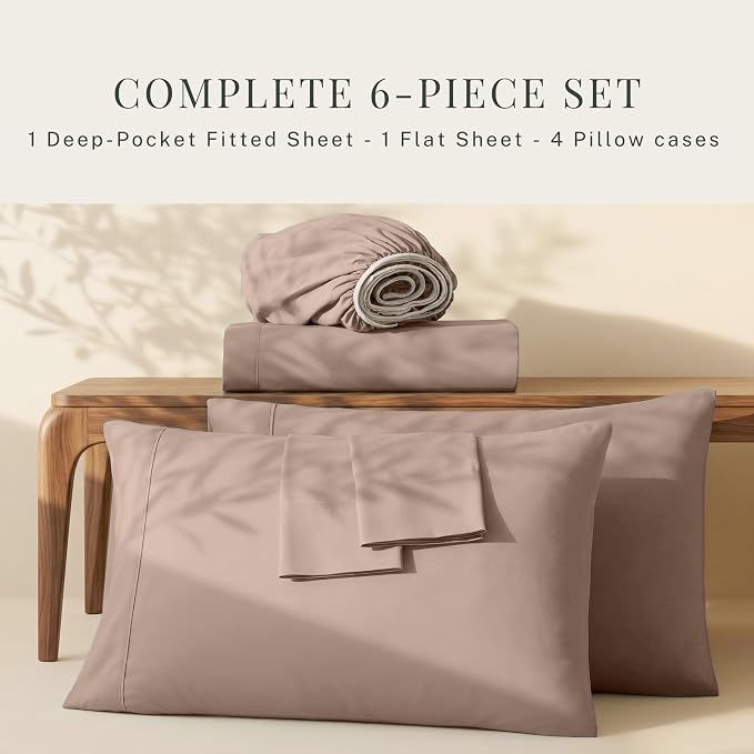 Hearth & Harbor Extra Deep Pocket Sheets - Fits Mattress 18-24 Inches Deep - Extra Deep Pocket Twin Sheets Sets - 4 Piece Twin Size - Taupe