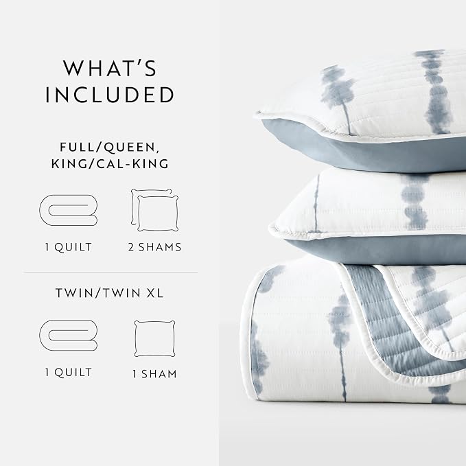 Merit Linens Soft Quilt Coverlet Bedding Set - Pattern/Solid Reversible - Full/Queen Navy