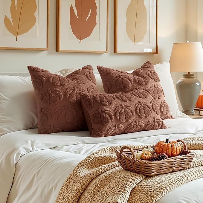 MIULEE Fall Pillow Covers Pumpkin Fall Decor 18x18 Autumn Glaze | Set of 2 Fall Decorations for Home, Plush Faux Fur Farmhouse Accent Pillowcases, Porch Sofa Couch Cushion Bed Livingroom