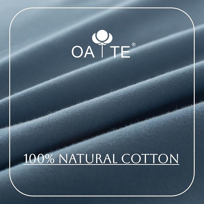OAITE Duvet Cover Set 100% Washed Cotton Solid 3pcs | Soft,Durable,Long-staple Cotton,Hidden Zipper with 8 Interior Corner Ties,2 Pillowcases