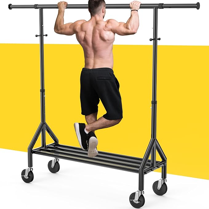 Heavy Duty Clothes Rack Load 520LBS, Adjustable Rolling Clothing Rack with Sturdy Wheel, Metal Industrial Closet Garment Racks for Hanging Clothes Coat, Portable for Bedroom, Laundry Living Room