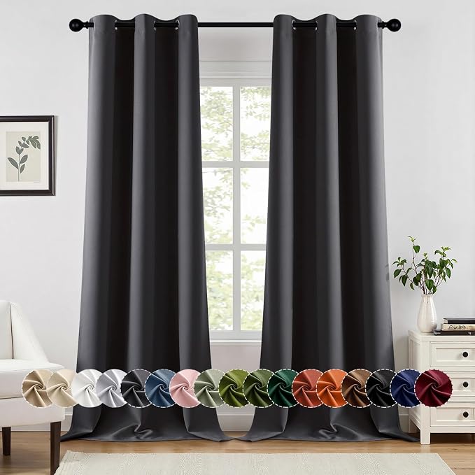 MIULEE Blackout Curtains for Bedroom 2 Panels 40 x 90 Inch Long Dark Grey | Thermal Insulated, Living Room Darkening Grommet Drapes, Noise Reducing, Light Blocking Window Treatments