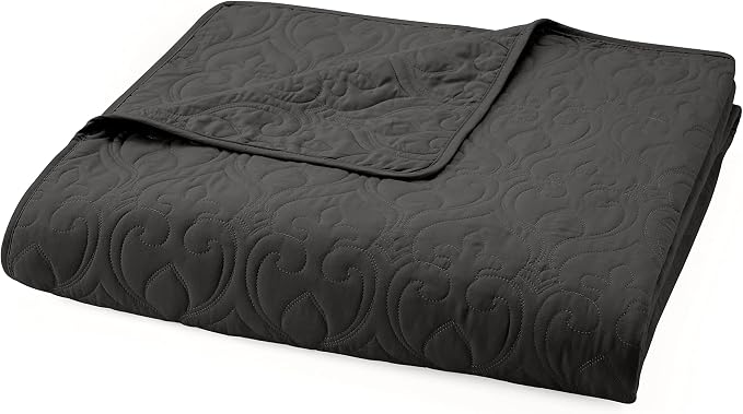 Merit Linens Classic Quilt Coverlet Soft Set in Damask Stitching - Twin/TwinXL Gray