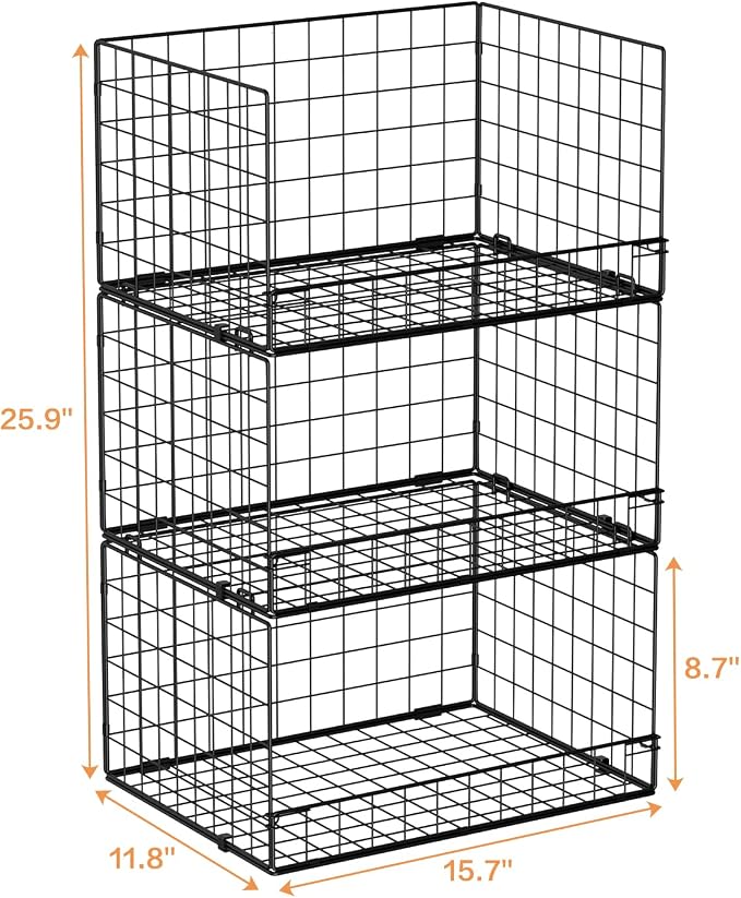 Yociyoga 3-Tier Stackable Closet Organizers and Storage Shelves, Foldable Closet Shelf Organizer, Stackable Storage Bins Drawers for Closet Organizer System, Black(Patent No. 30022416)