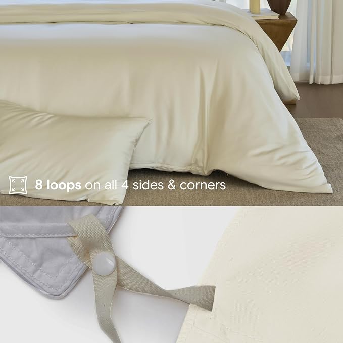 DOZ Duvet Cover Set, 100% Viscose derived from Bamboo, Organically Grown, Buttery Soft, Cooling Duvet Covers, High GSM, 1 Duvet Cover and 2 Pillowcases, 90"x90" (Ivory, Full/Queen)