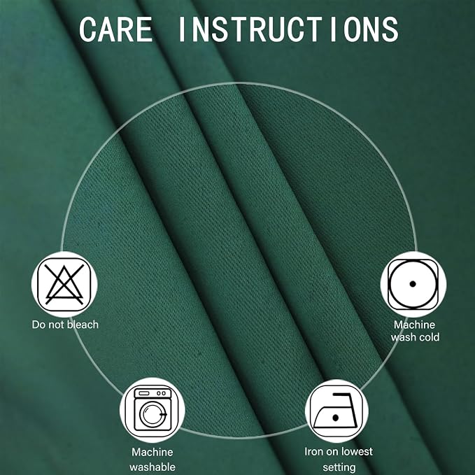 Blackout Curtains 52 x 90 Inch Long Dark Green Curtains Set of 2 Panels Room Darkening Curtains for Bedroom and Living Room
