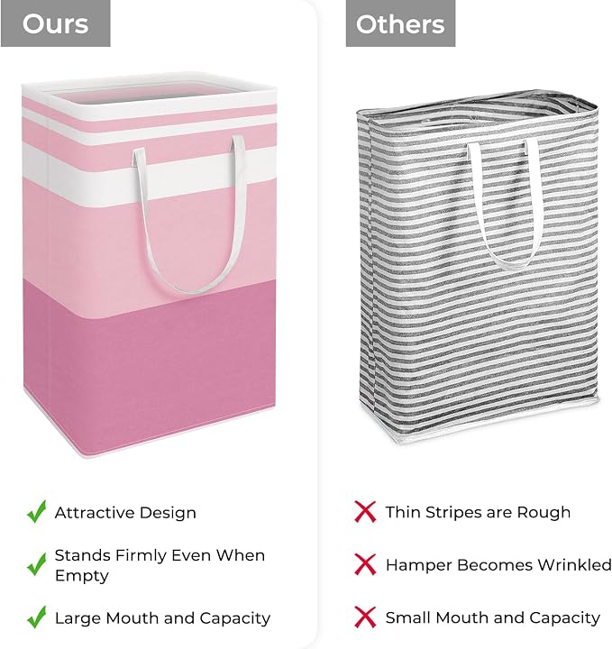 HomeHacks 2 Pack Laundry Baskets, Laundry Hampers Bags (Grey+Pink 88L) | Waterproof, Freestanding, Collapsible Clothes Hamper with Reinforced Handles in Laundry Room, Dorm, Bathroom, Bedroom