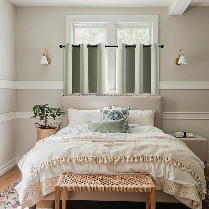 MIULEE Blackout Curtains for Bedroom 2 Panels 40 x 36 Inch Long Sage Green | Thermal Insulated, Living Room Darkening Grommet Drapes, Noise Reducing, Light Blocking Window Treatments
