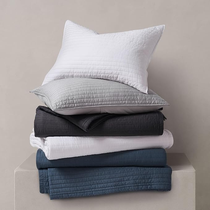 EVERGRACEHOME Cotton Sateen Quilt Set, King Size, Fog Gray | 100% Cotton, Channel Stitch Coverlet Bedspread, Pre-Washed Lightweight Soft Bedding Set for All Season, 3 Piece, with 2 Shams